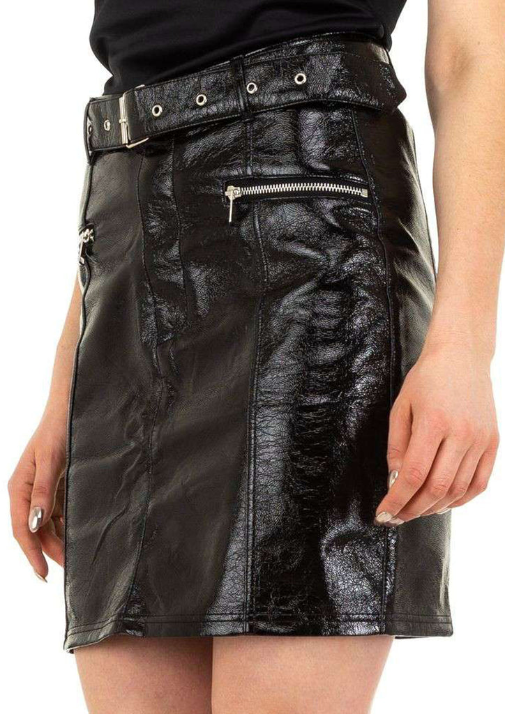 Jupes ceintures poches vinyle vernis : noir