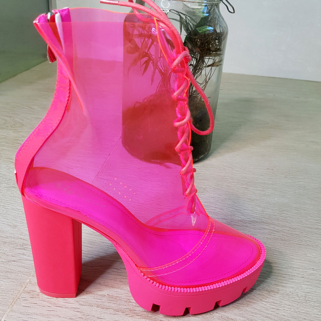 Bottines transparente lacets  :  fuchsia