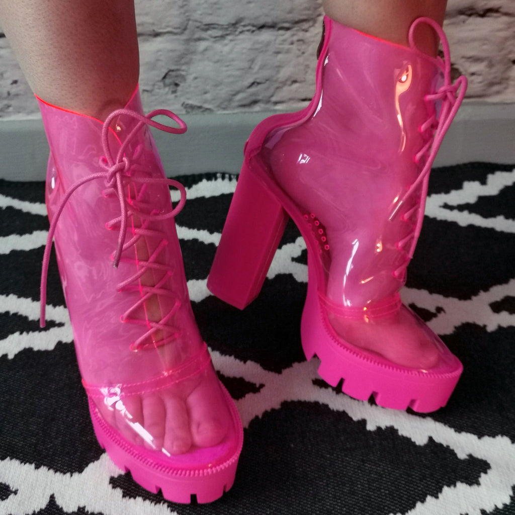 Bottines transparente lacets  :  fuchsia