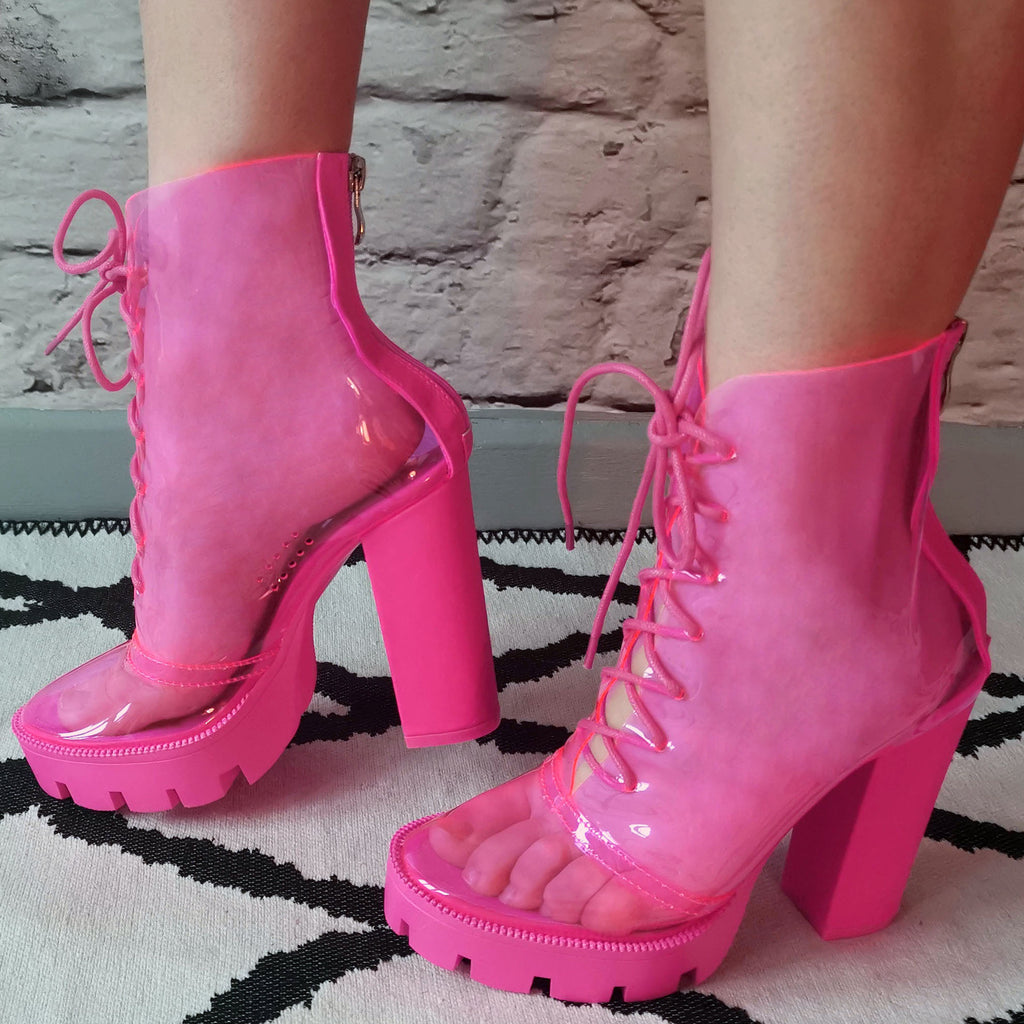 Bottines transparente lacets  :  fuchsia