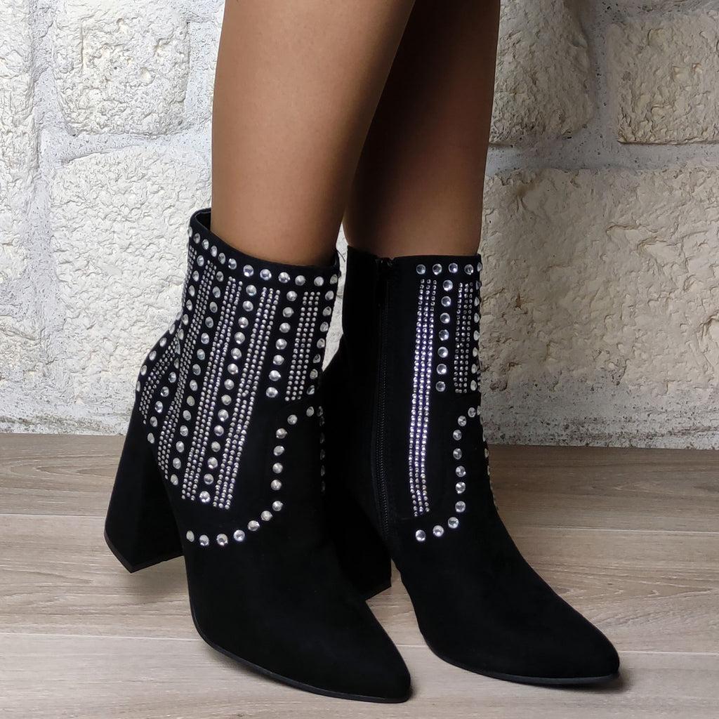 Bottines bijoux strass : noir