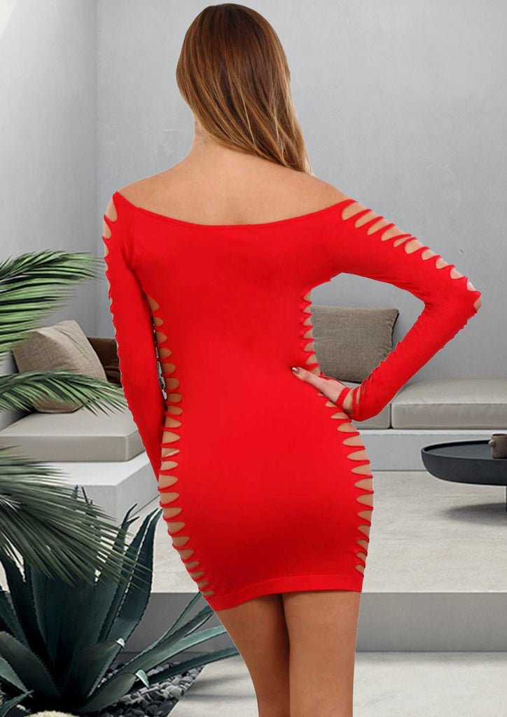 Robe moulante resille manches longues : rouge