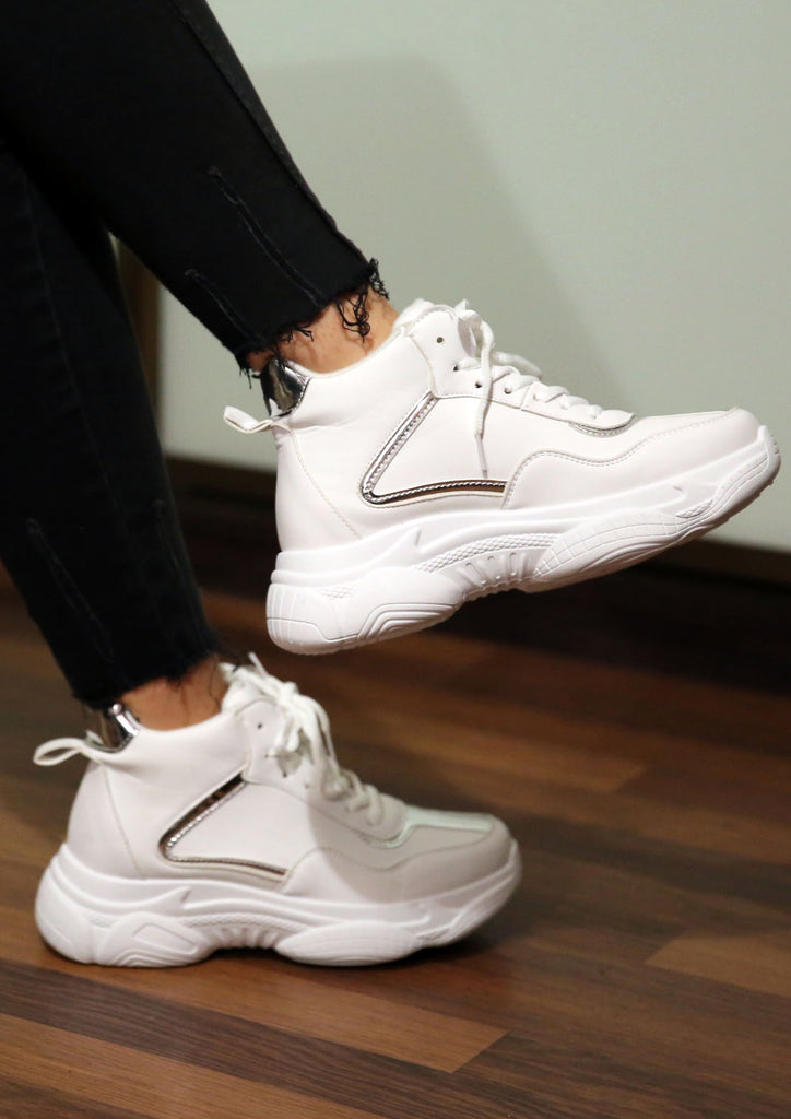 Baskets compensée lacets : blanc