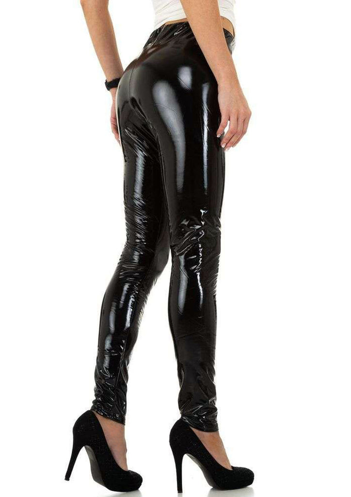 Leggins vinyle verni fermeture éclair : noir