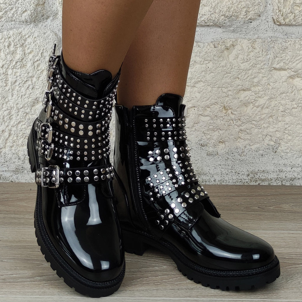 Bottines vinyle vernies boucles  : noir