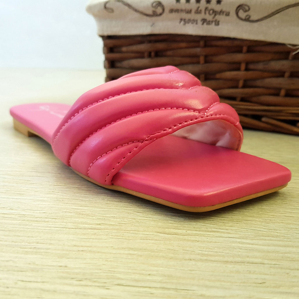 Tongs mules plates matelassé : fuchsia