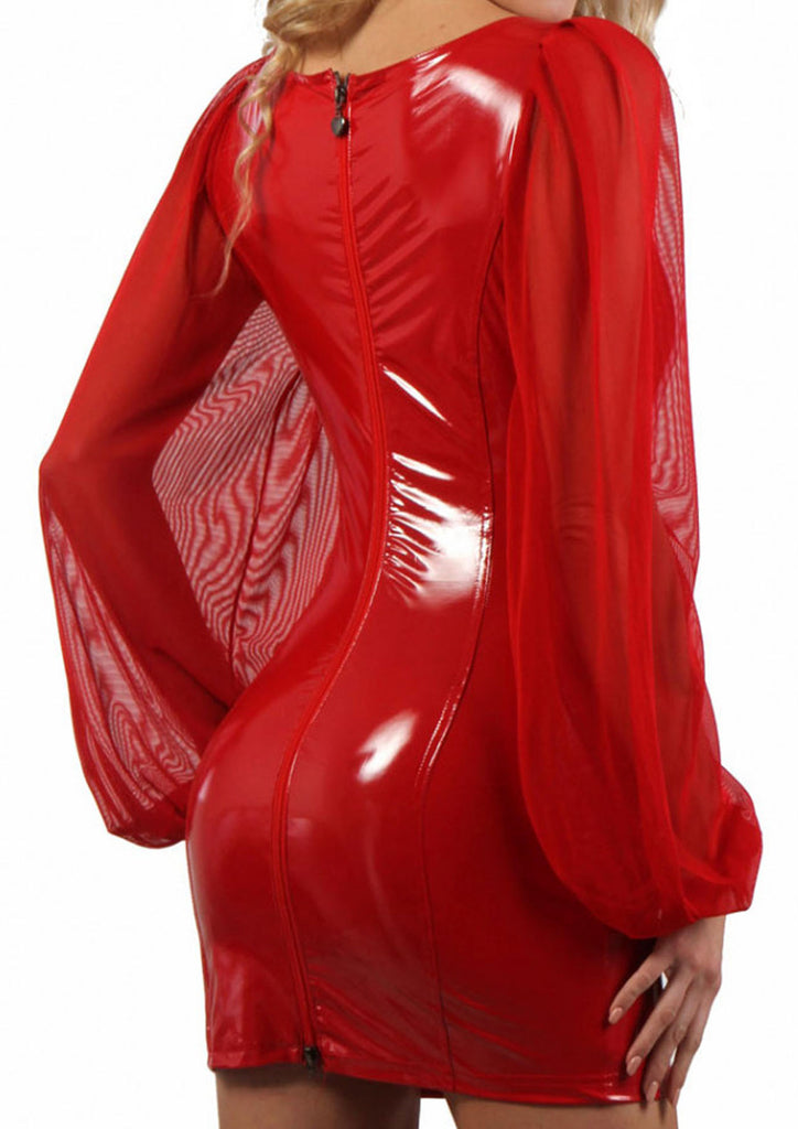 Robes vinyle vernis manches bouffante resille : rouge