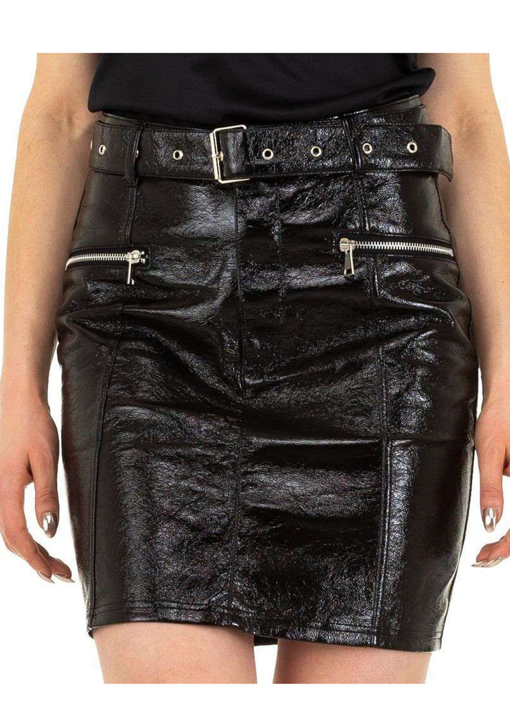 Jupes ceintures poches vinyle vernis : noir