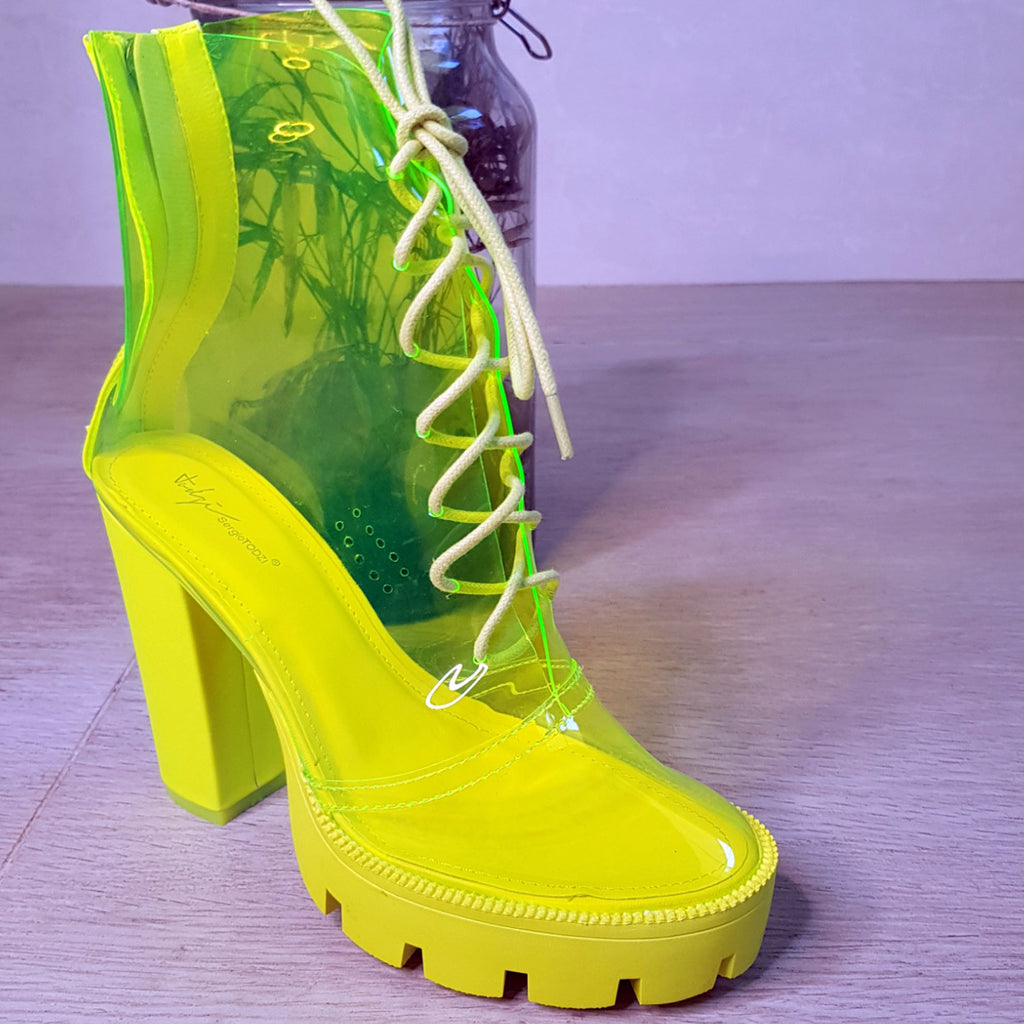 Bottines transparente lacets  :  jaune