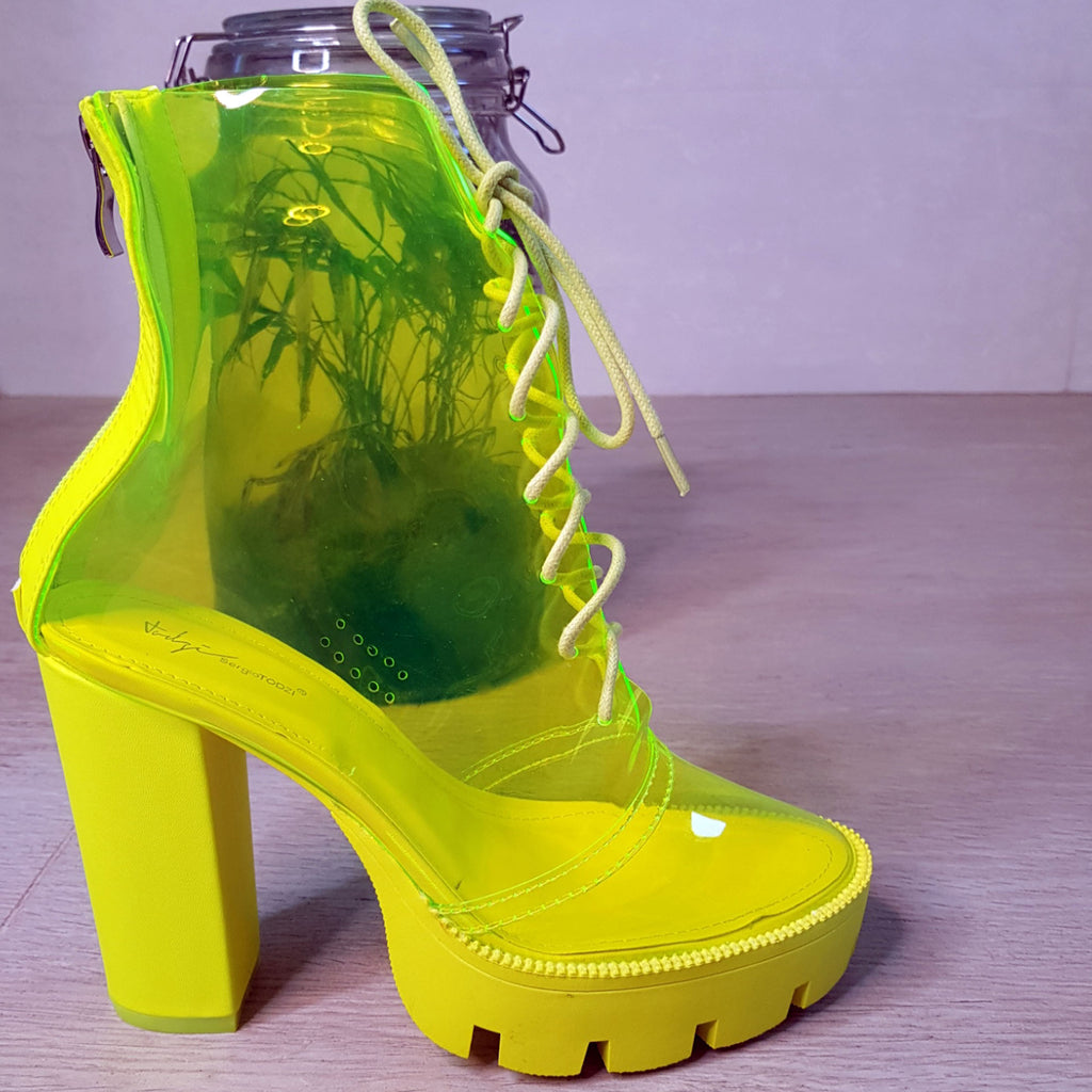 Bottines transparente lacets  :  jaune