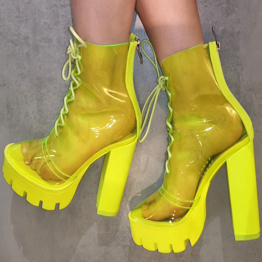 Bottines transparente lacets  :  jaune