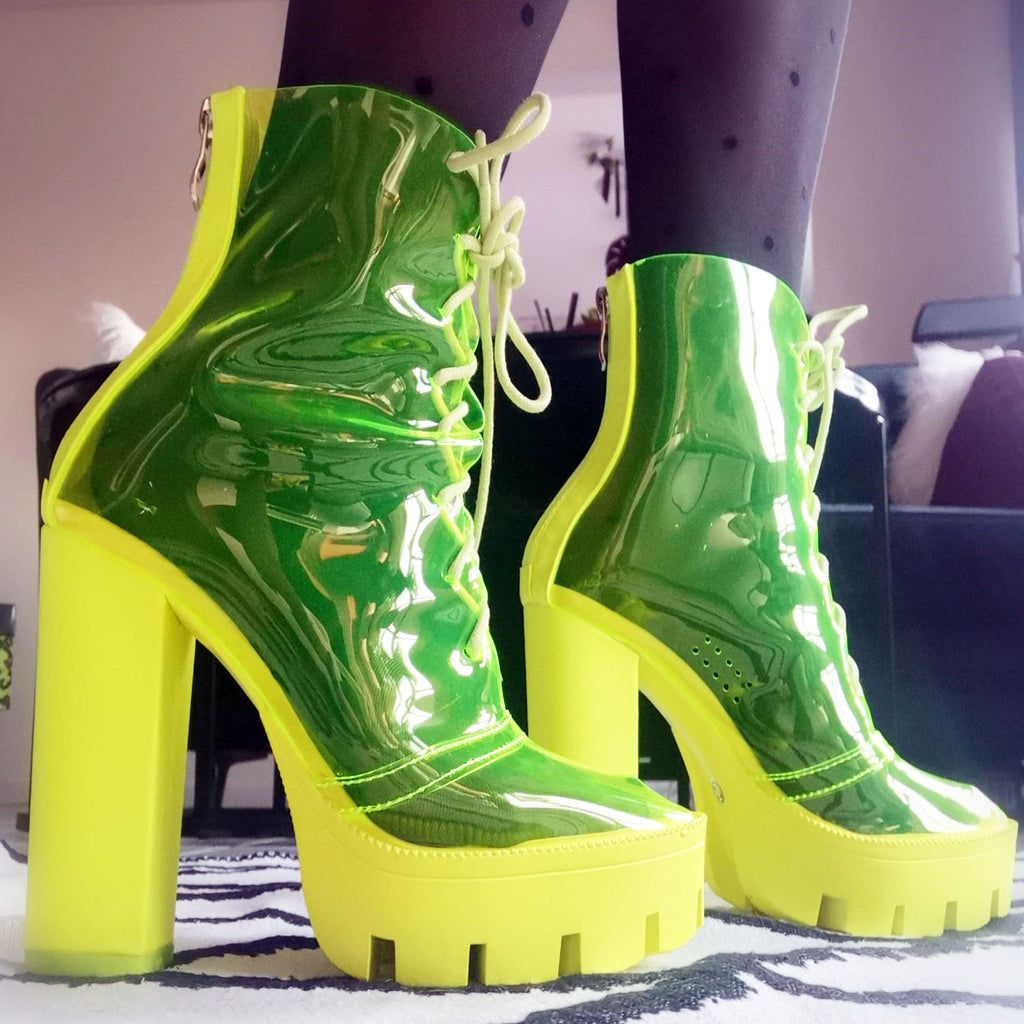 Bottines transparente lacets  :  jaune