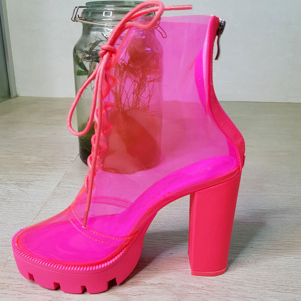 Bottines transparente lacets  :  fuchsia