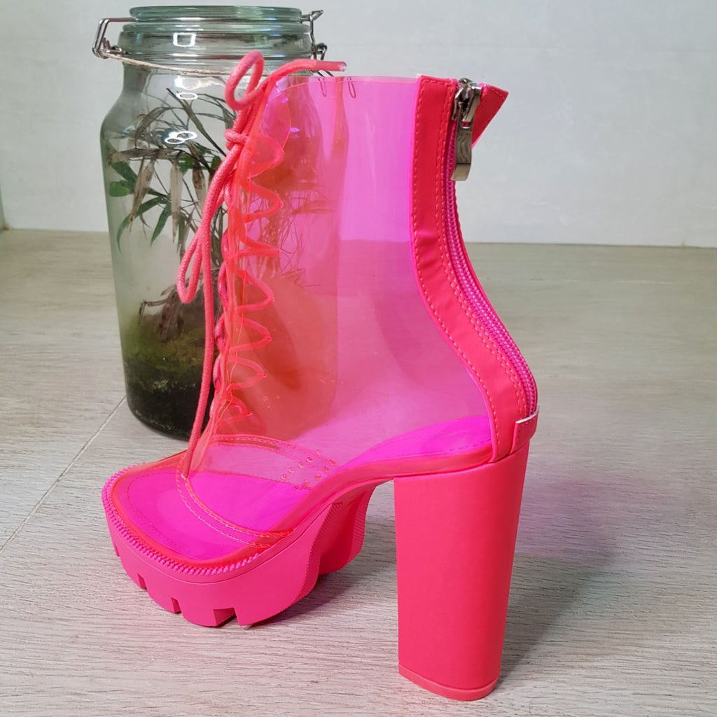 Bottines transparente lacets  :  fuchsia