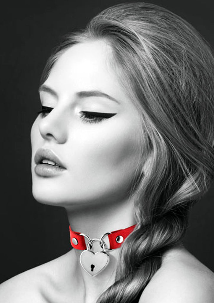 Collier ras de cou cadenas coeur : rouge