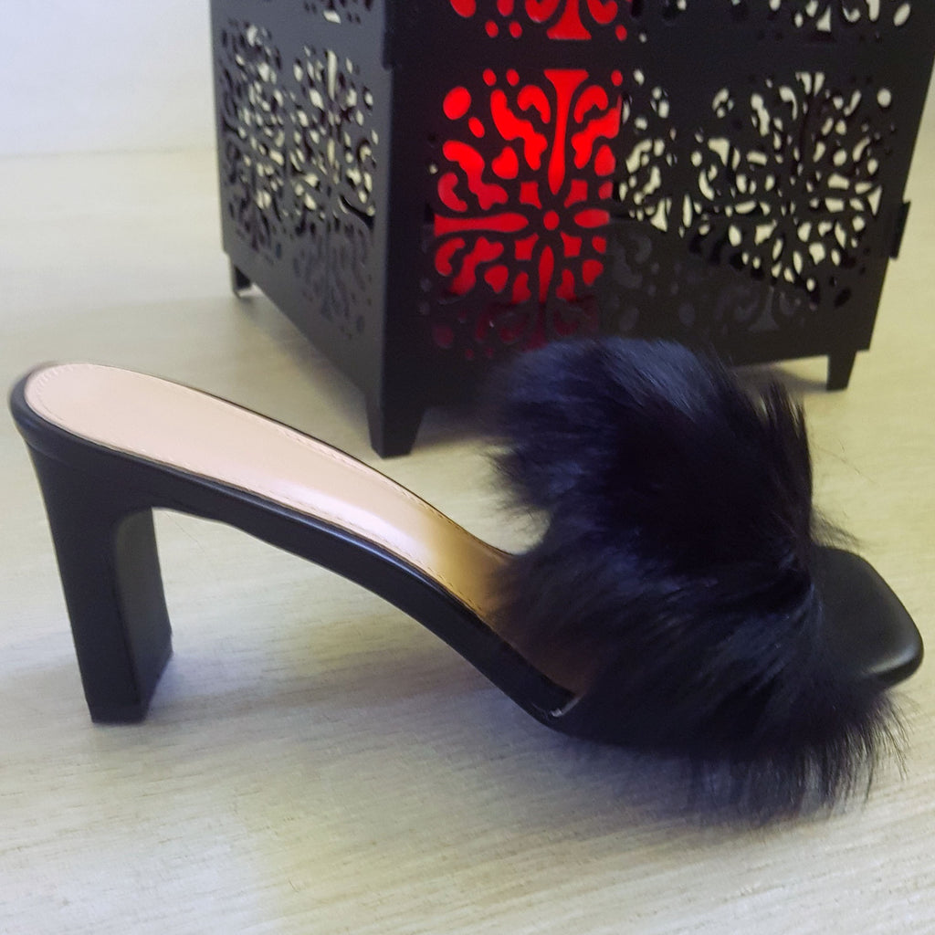 Mules plume petit talons rectangulaire : noir