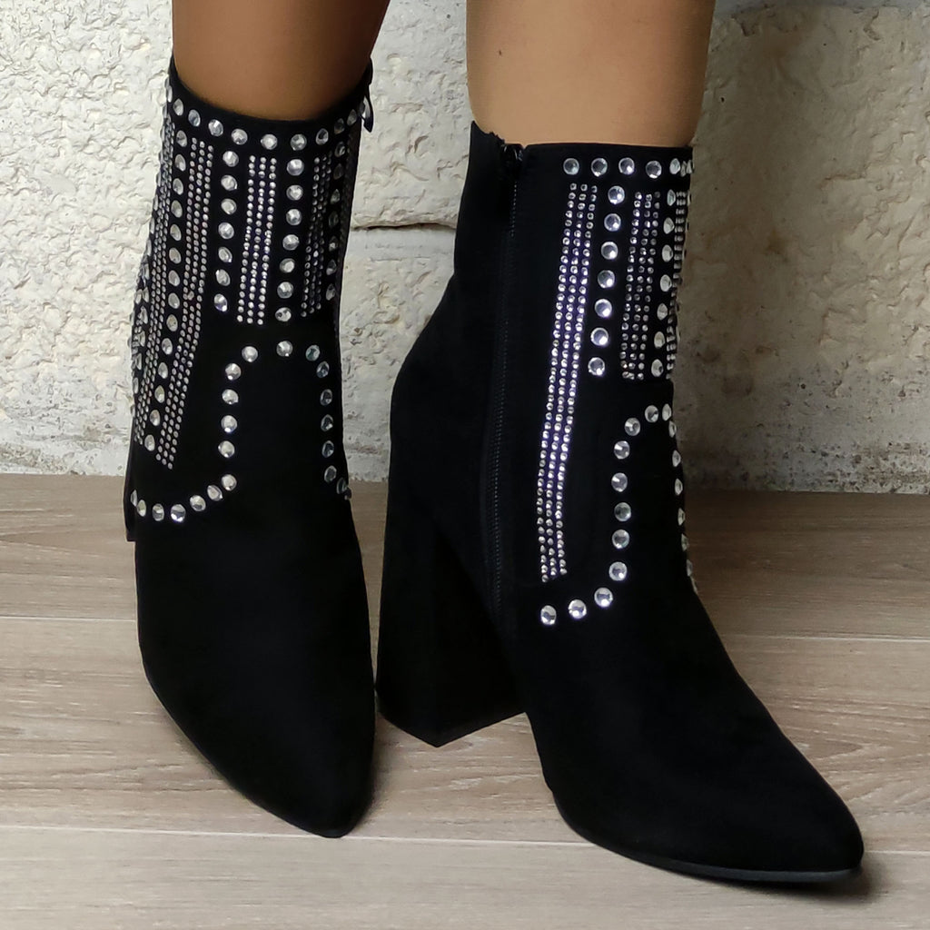 Bottines bijoux strass : noir