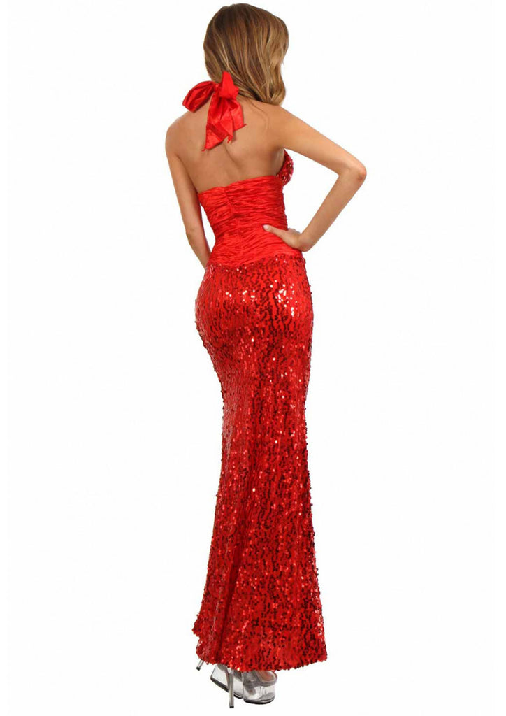 Robe longue fendue dos nu : rouge