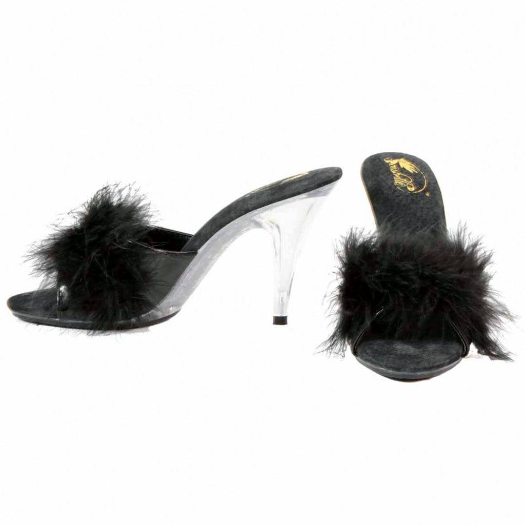 Mules transparente vinyle vernis plumes : noir