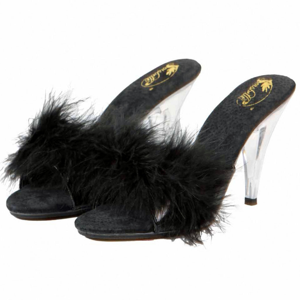 Mules transparente vinyle vernis plumes : noir