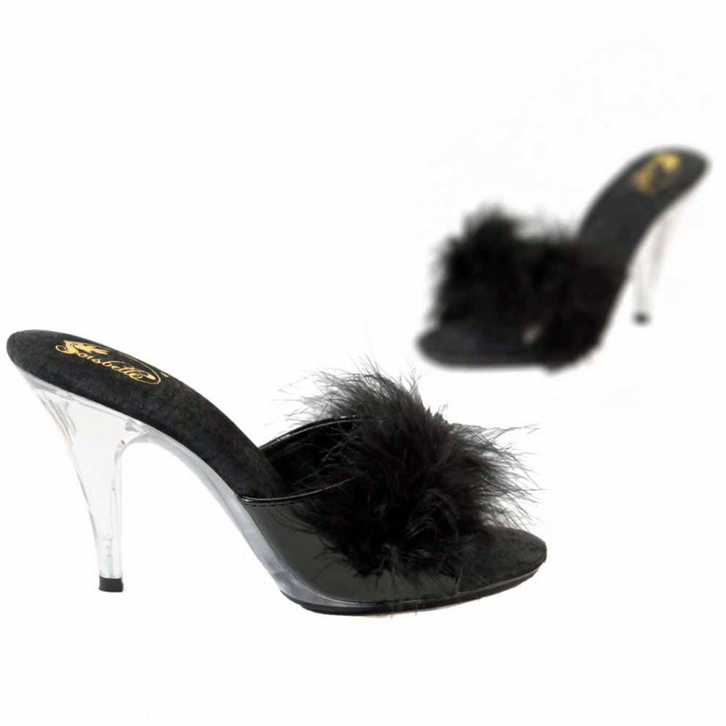 Mules transparente vinyle vernis plumes : noir