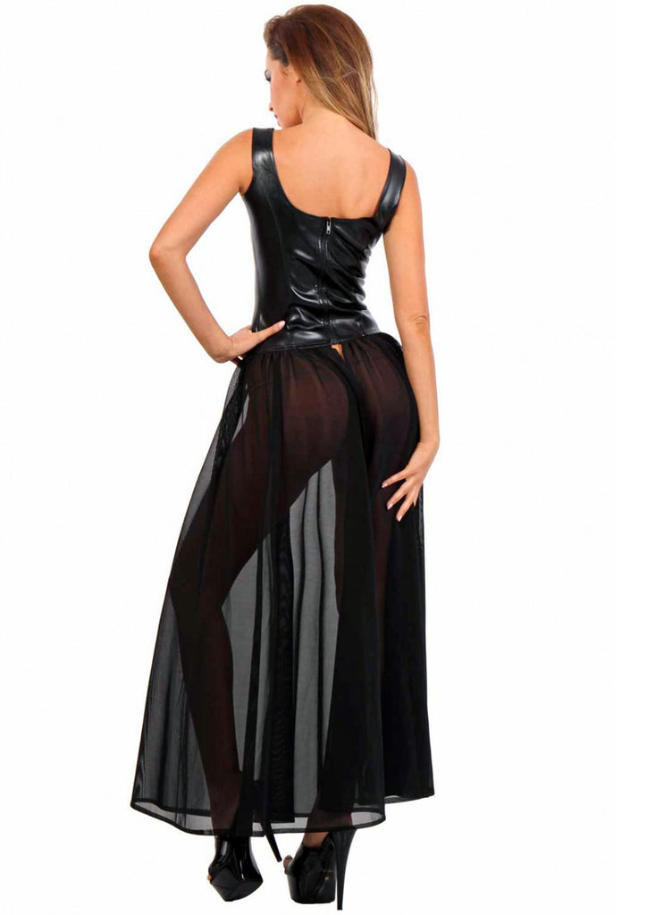 Robes longue en tulle corset similicuir  : noir