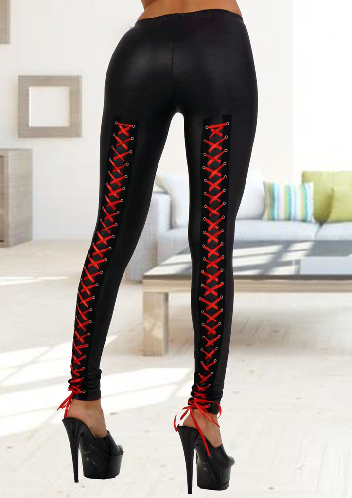 Leggins stretch laçage corset :  noir