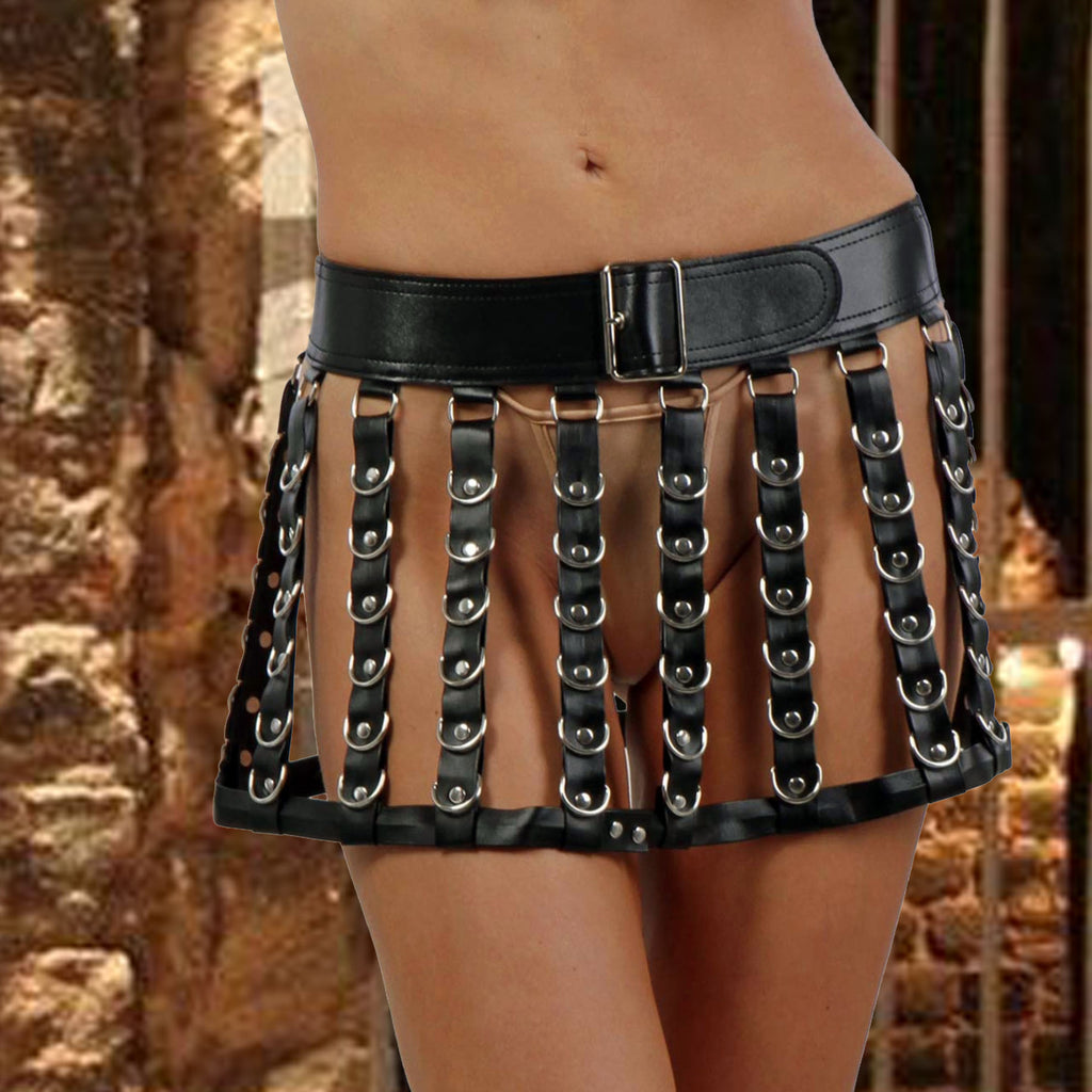 Ceinture fetish similicuir recouvert anneaux : noir