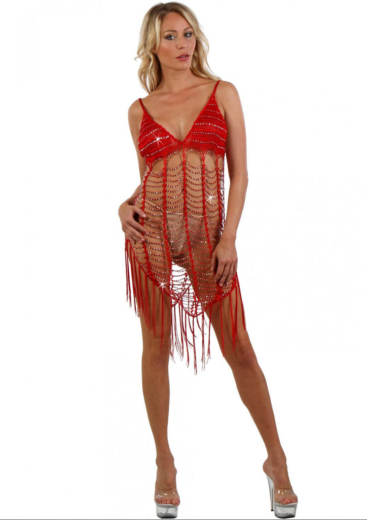 Robes filet en crochet perles franges : rouge