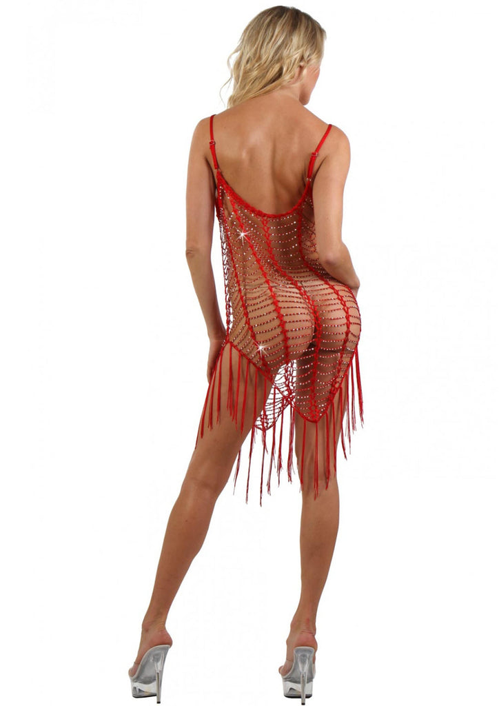 Robes filet en crochet perles franges : rouge