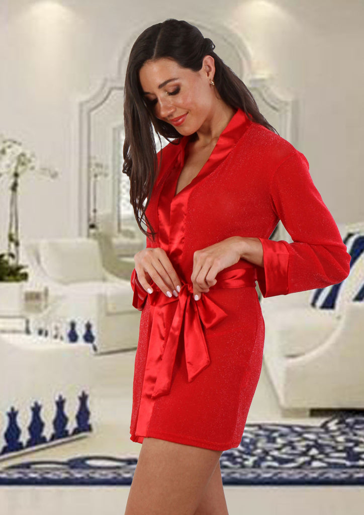 Nuisette kimono tissu pailleté : rouge