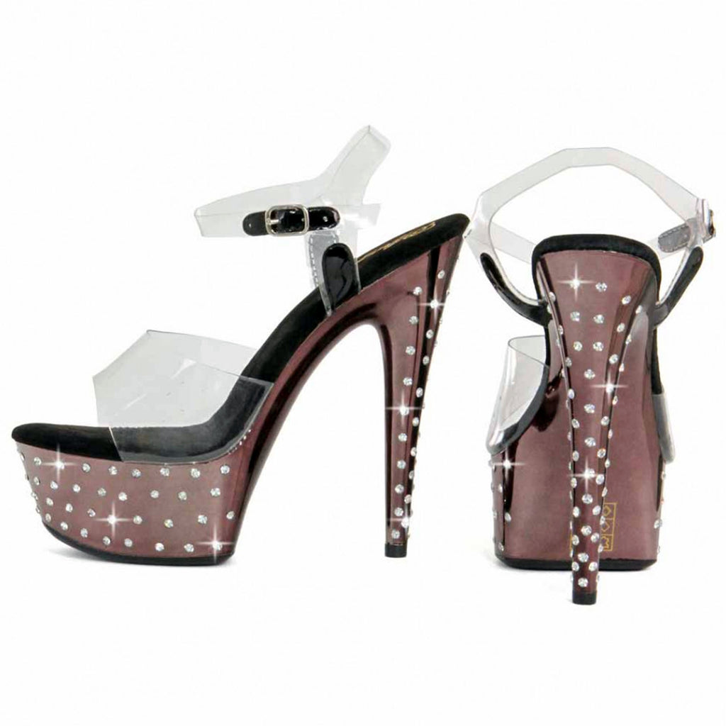 Escarpins plateforme effet chrome strass : gris / noir