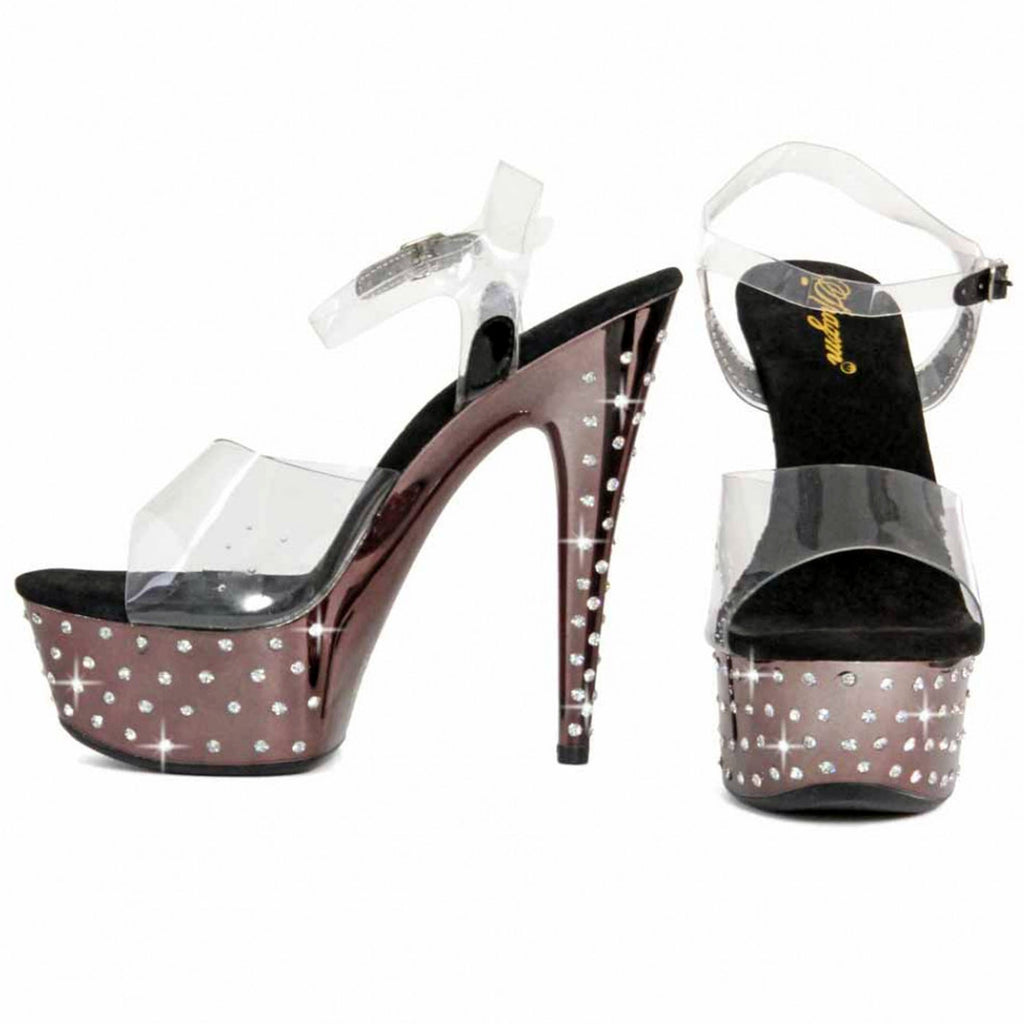 Escarpins plateforme effet chrome strass : gris / noir