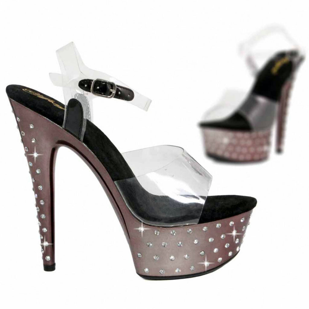 Escarpins plateforme effet chrome strass : gris / noir