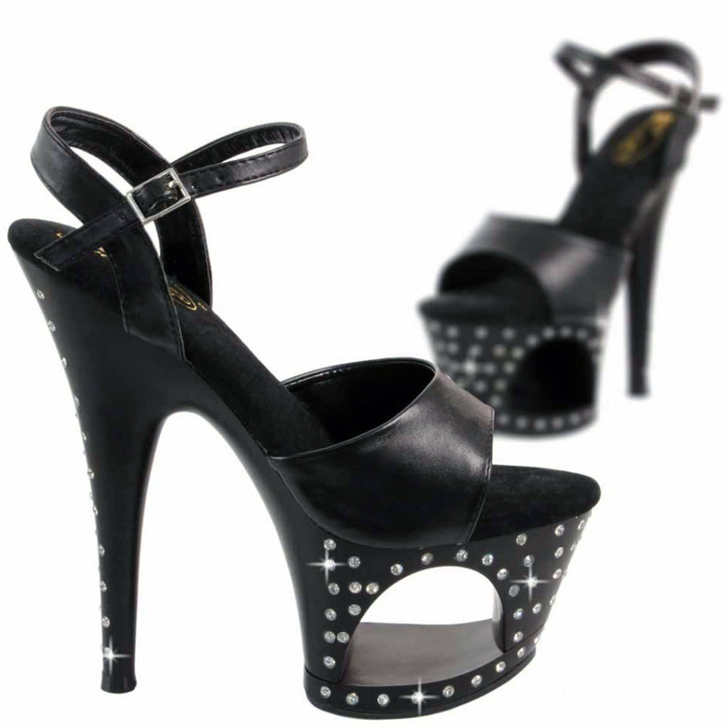 Escarpins plateforme strass similicuir : noir