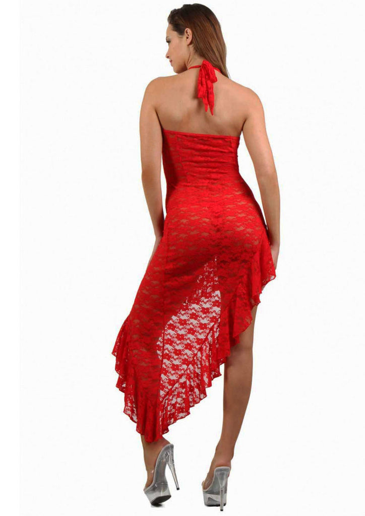 Robe asymétrique en dentelle fronces : rouge