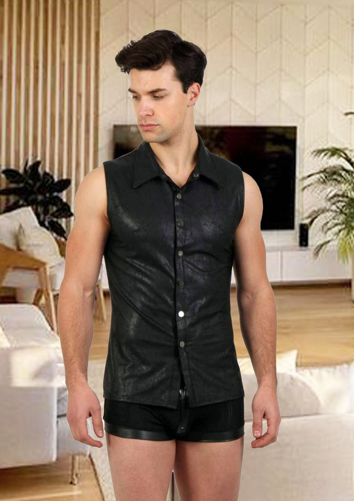 Chemise imprimé effet vieux cuir : noir